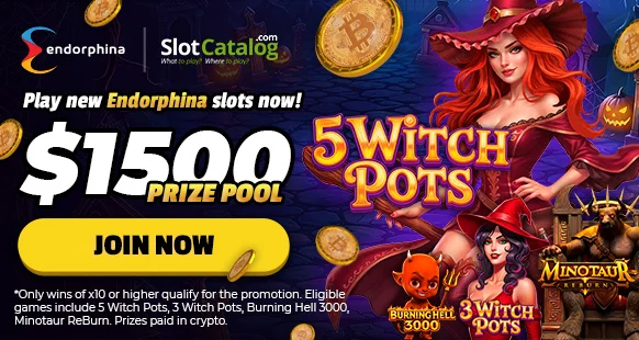 Endorphina Halloween 2026 Giveaway on SlotCatalog. Compete to win $1500 prize