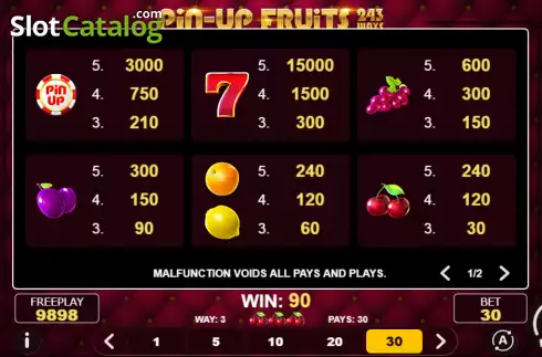 Скрин5. Pin-Up Fruits 243 слот