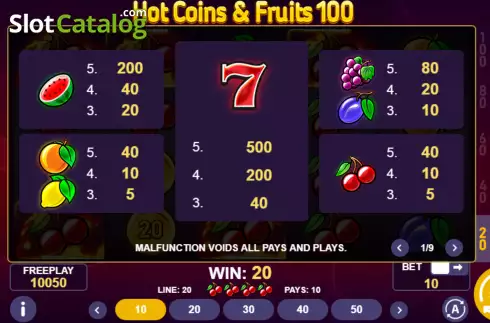 Скрин5. Hot Coins & Fruits 100 слот
