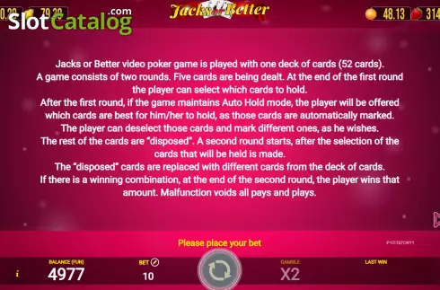 Скрин6. Jacks Or Better (AGT Software) слот