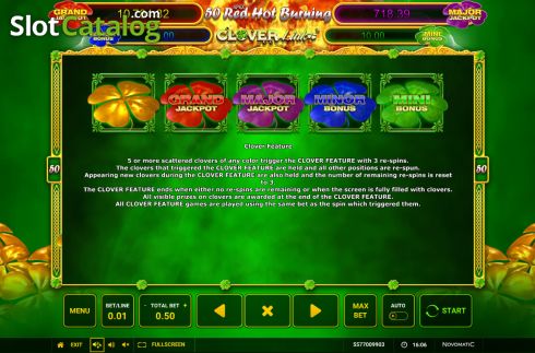 Скрин5. 50 Red Hot Burning Clover Link слот