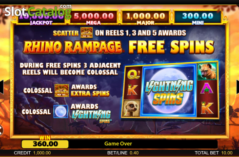 Скрин9. Rhino Rampage Lightning Spins слот