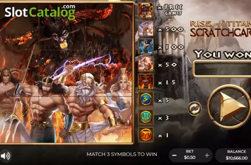 Скрин2. Rise of the Titans Scratchcard слот