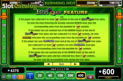 Скрин9. Burning Hot Egypt Quest слот
