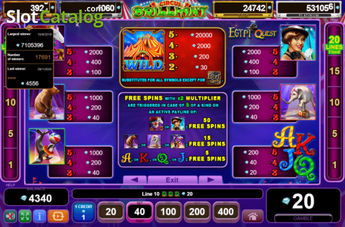 Скрин5. Circus Brilliant Egypt Quest слот