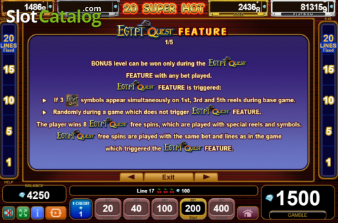 Скрин9. 20 Super Hot Egypt Quest слот