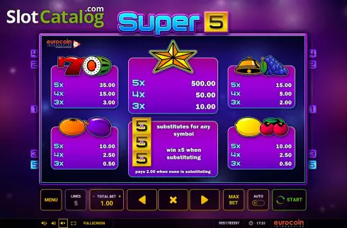 Скрин7. Super 5 (Eurocoin Interactive) слот