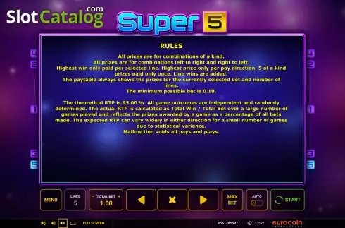 Скрин9. Super 5 (Eurocoin Interactive) слот
