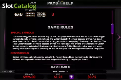 Скрин5. Golden Nugget (Everi) слот