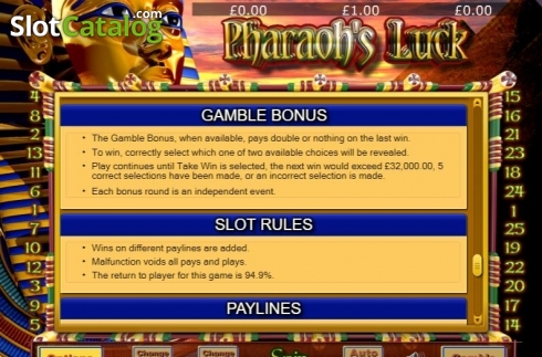 Скрин8. Pharaohs Luck слот