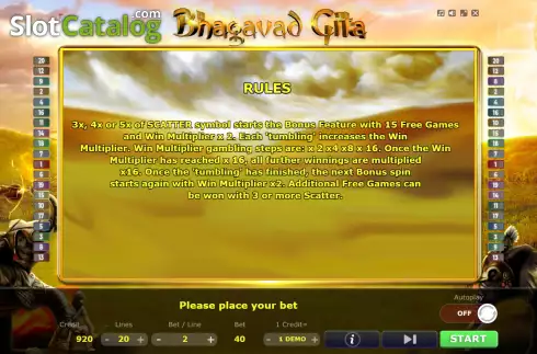 Скрин5. Bhagavad Gita слот