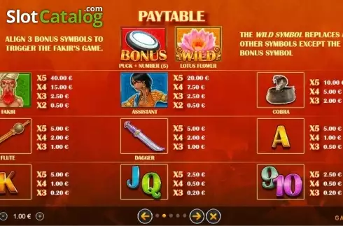 paytable. Fakir Slot слот