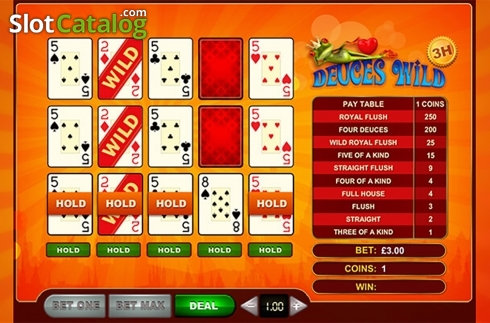Скрин2. Deuces Wild 3 Hands (GVG) слот