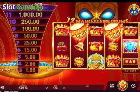 Скрин2. 12 Masks of Fire Drums слот
