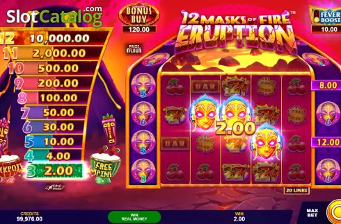 Скрин3. 12 Masks of Fire Eruption Prize Flow слот