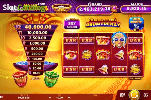 Скрин2. 12 Masks of Fire Drum Frenzy King Millions слот