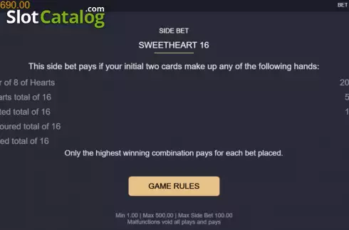 Скрин6. Classic Blackjack with Sweetheart 16 слот