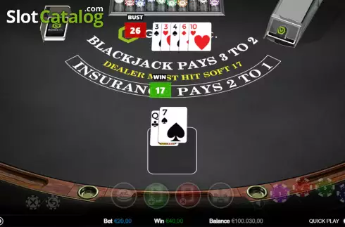 Скрин4. Single Deck Blackjack (Games Inc) слот