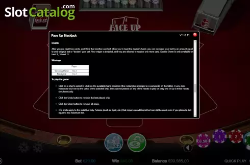 Скрин4. Face-Up Blackjack (Games Inc) слот