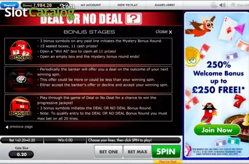 Скрин3. Deal or No Deal (Gamesys) слот