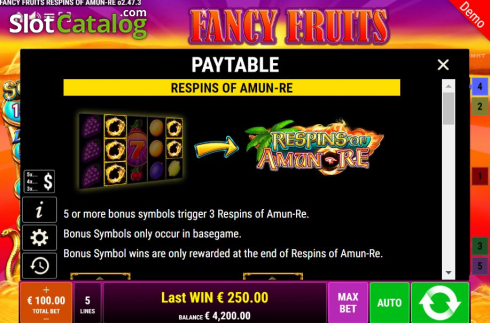 Скрин6. Fancy Fruits Respins Of Amun-Re слот