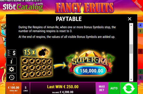 Скрин8. Fancy Fruits Respins Of Amun-Re слот