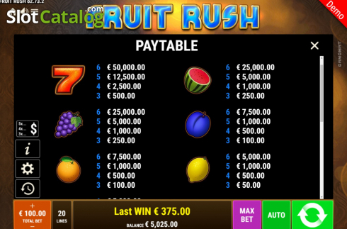 Скрин7. Fruit Rush (Gamomat) слот