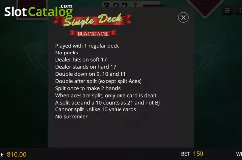 Скрин7. Single Deck Blackjack (Genii) слот