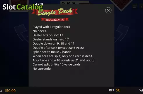 Скрин7. Single Deck Blackjack Elite Edition слот
