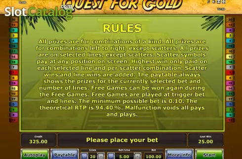 Скрин7. Quest for Gold слот