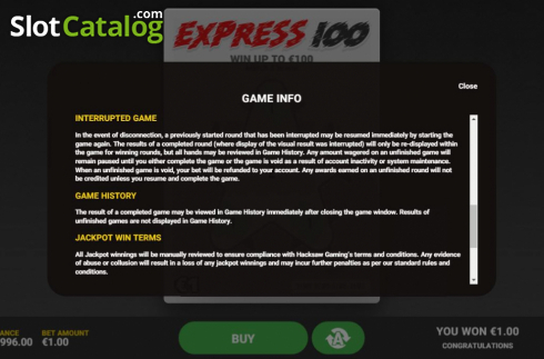 Скрин7. Express 100 слот