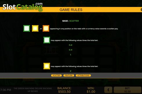 Скрин8. The Green Machine Deluxe Racking Up Riches слот
