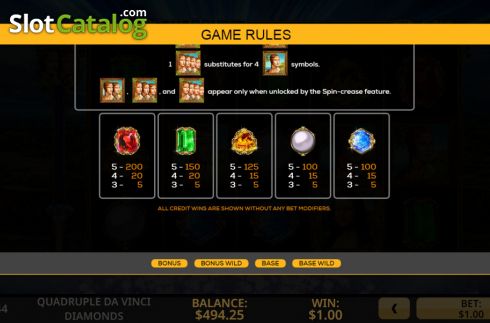 Скрин8. Quadruple Da Vinci Diamonds слот