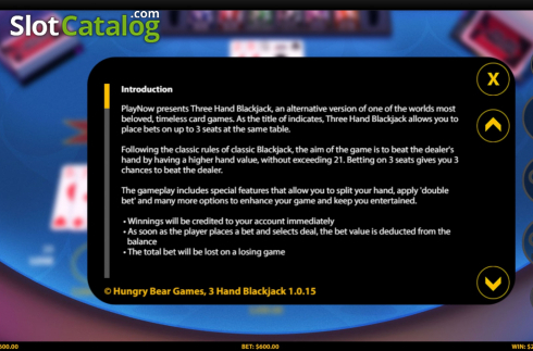 Скрин7. 3 Hand Blackjack (HungryBear) слот