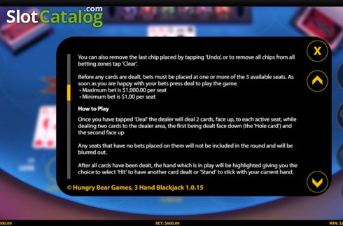 Скрин9. 3 Hand Blackjack (HungryBear) слот