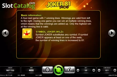 Скрин6. Joker 81 Dice слот