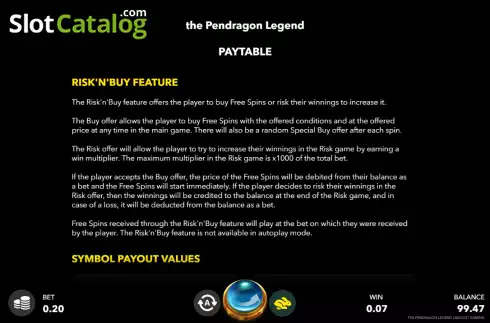 Скрин6. The Pendragon Legend слот