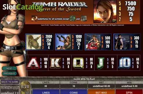 Скрин2. Tomb Raider Secret of the Sword слот