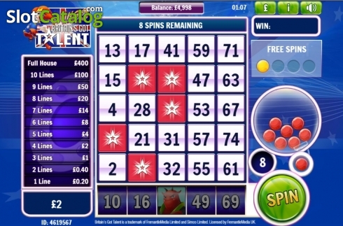 Скрин3. Slingo Britain’s Got Talent слот