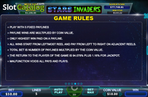 Скрин6. Stars Invaders слот
