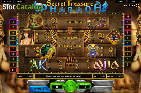 Скрин3. Secret Treasure Of Pharaoh слот