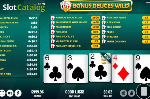 Скрин2. Bonus Deuces Wild (Platipus) слот