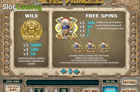Paytable screen 1. Aztec Princess слот