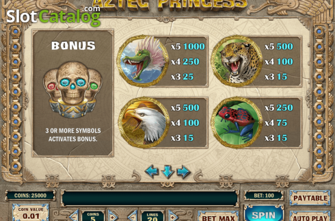 Paytable screen 2. Aztec Princess слот