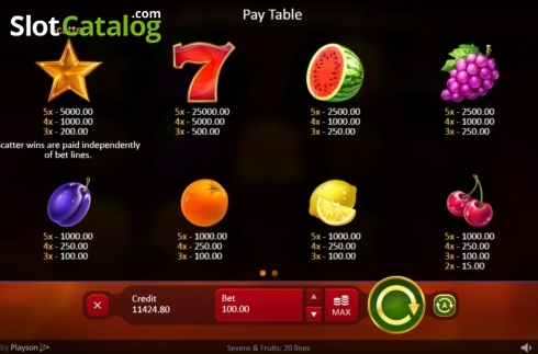 Скрин9. Sevens Fruits: 20 lines слот