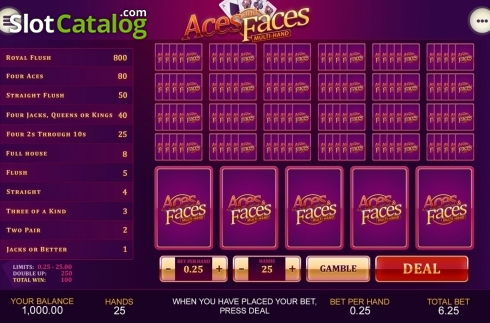 Скрин7. Aces and Faces Multihand (Playtech) слот