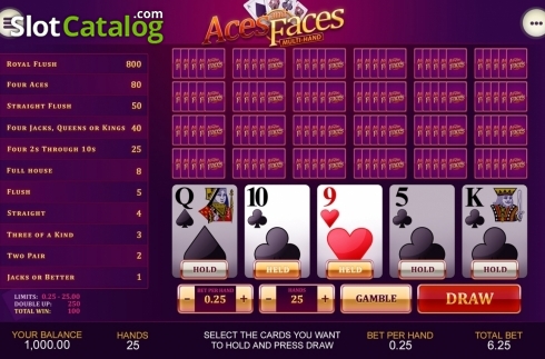 Скрин9. Aces and Faces Multihand (Playtech) слот