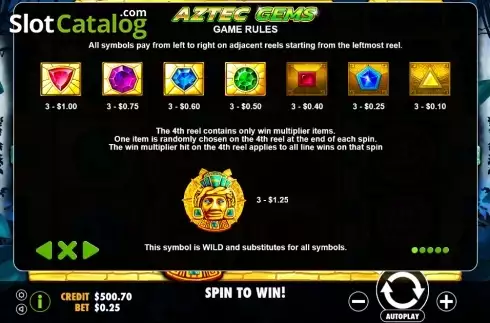 Скрин9. Aztec Gems (Pragmatic Play) слот