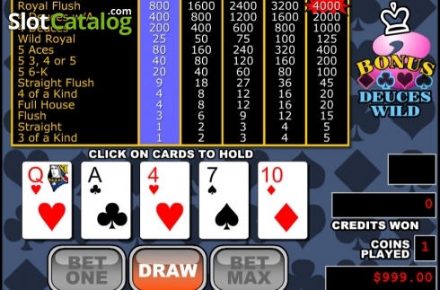 Скрин2. Bonus Deuces Wild (RTG) слот