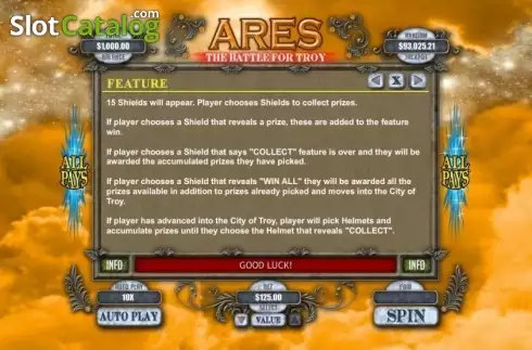 Скрин6. Ares the Battle for Troy слот